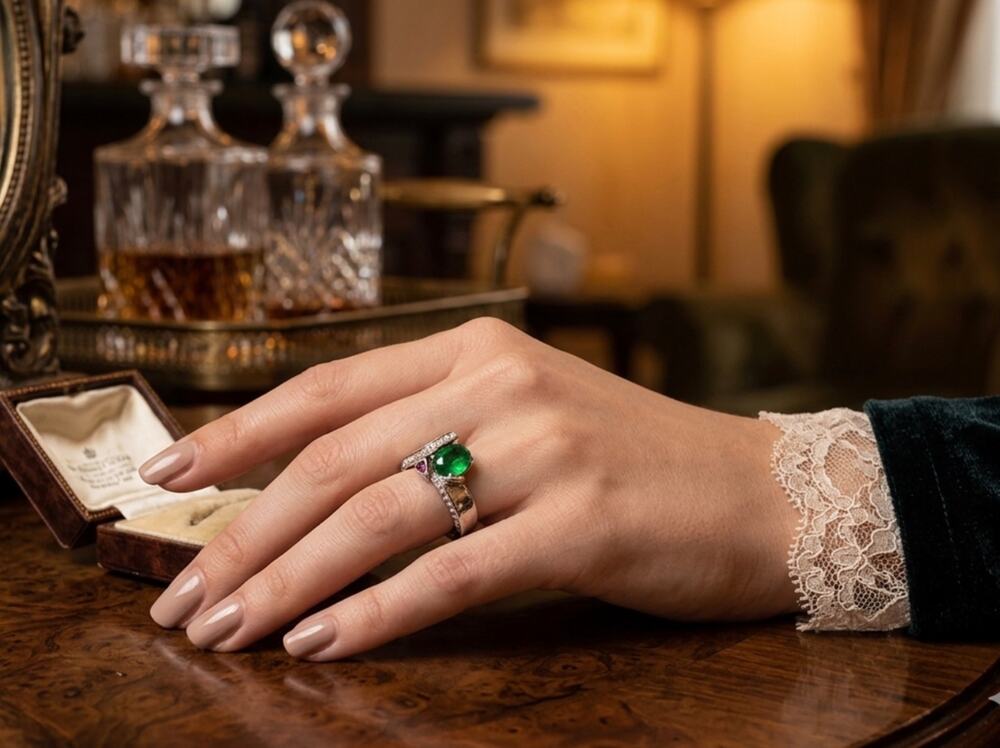 Vintage Art Deco Emerald Bypass Ring